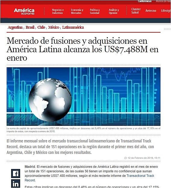 Mercado de fusiones y adquisiciones en Amrica Latina alcanza los US$7.488M en enero